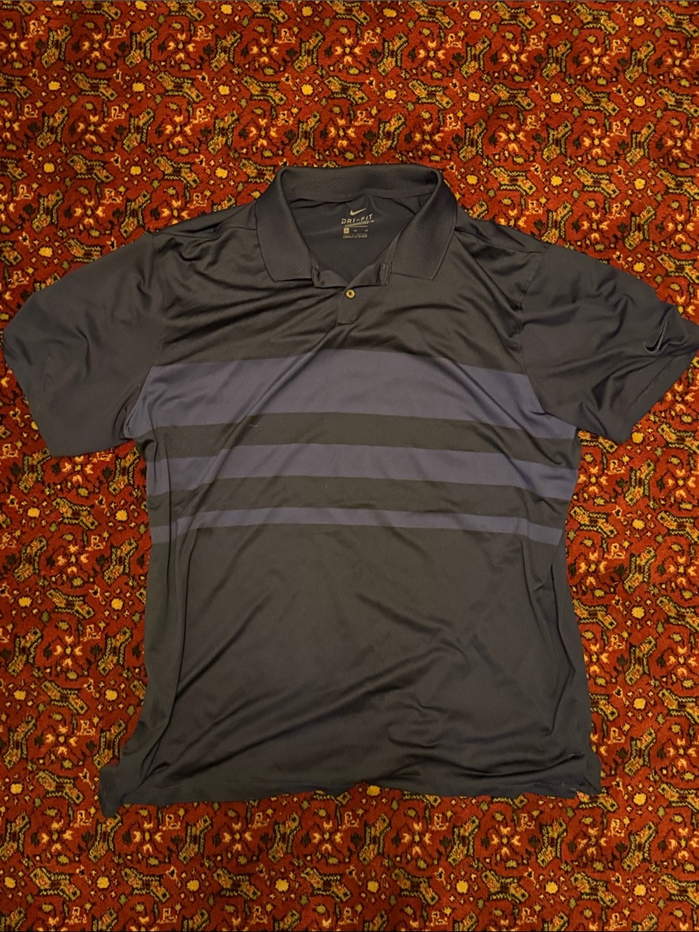 Nike Black and Navy Striped Men’s Polo
